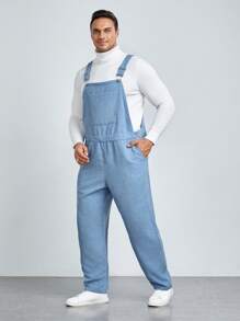 GENTILAND Men Plus Solid Pocket Front Overall Jumpsuit Without Tee - Blue - View 4