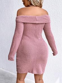 SHEIN LUNE Plus Foldover Off Shoulder Bodycon Dress - Pink - View 3