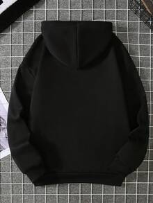 SHEIN EZwear In Giáng sinh Túi kangaroo Dây rút Lót nhiệt Hoodie - màu đen - Xem 2