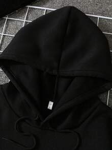 SHEIN EZwear In Giáng sinh Túi kangaroo Dây rút Lót nhiệt Hoodie - màu đen - Xem 5