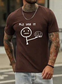 Manfinity Homme Men Cartoon & Letter Graphic Tee - Coffee Brown - View 1