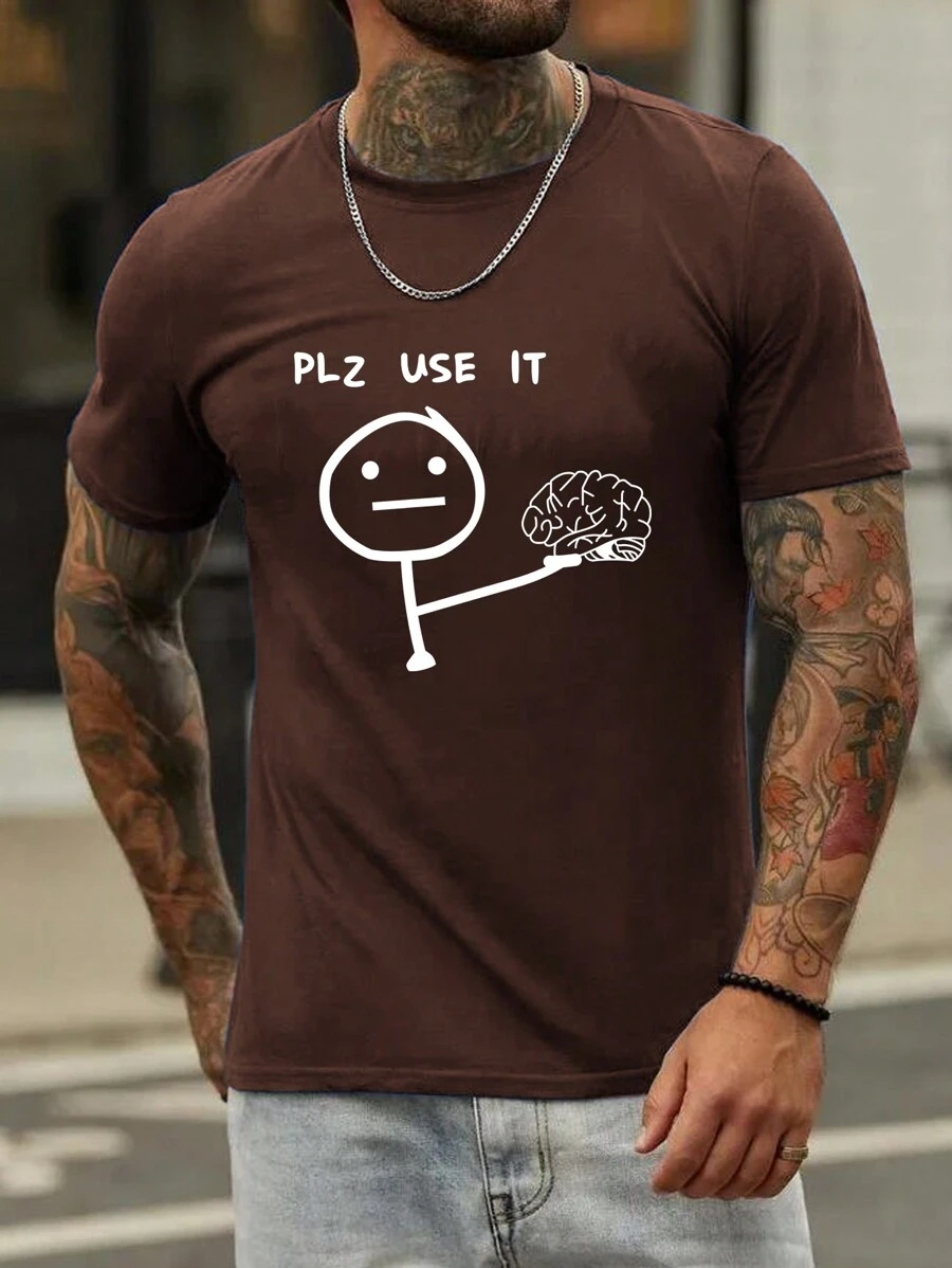 Manfinity Homme Men Cartoon & Letter Graphic Tee - Coffee Brown - View 1