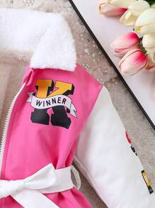 Girl Baby Cartoon Graphic Colorblock Belted Coat - Multicolor - View 4