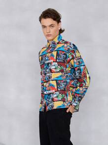 JUSTICE LEAGUE X SHEIN 男士卡通圖案襯衫 - 彩色 - 查看 4