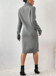 SHEIN Frenchy Áo cao cổ Tay Raglan Đầm Áo len Không có thắt lưng - Màu Xám nhạt - Xem 2