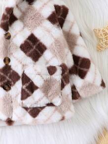 Baby Boy Argyle Pattern Dual Pocket Hooded Teddy Coat Without Sweater - Multicolor - View 4