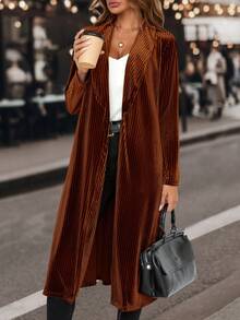 SHEIN Clasi Khăn quàng Mở Mặt trước Nhung áo - màu nâu - Xem 4