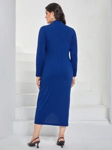 Modelyn Plus Mock Neck Wrap Hem Dress Without Belt - Royal Blue - View 2