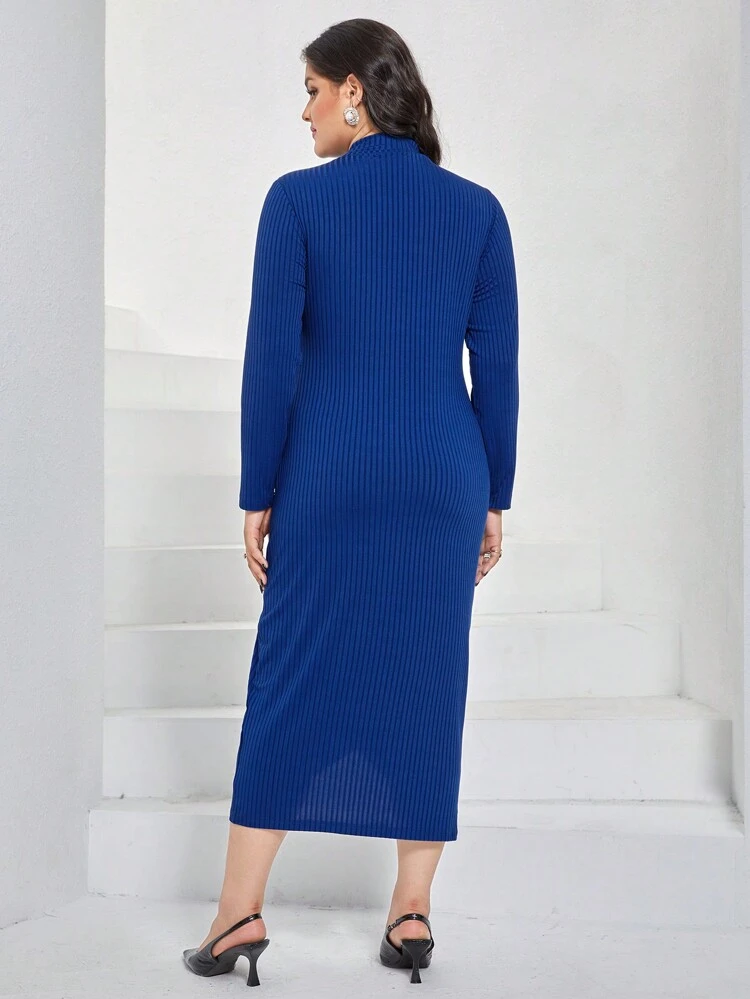 Plus Mock Neck Wrap Hem Dress Without Belt