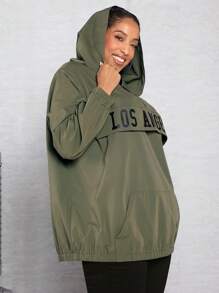 SHEIN CURVE+ Chaqueta con capucha con media cremallera y gráfico de talla grande