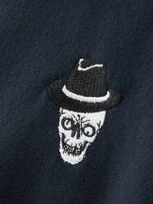 Manfinity Hypemode Men Letter & Skull Embroidery Zip Up Thermal Lined Drawstring Hoodie Without Tee - Royal Blue - View 4