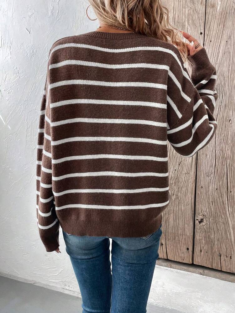 Striped Pattern Drop Shoulder Cardigan