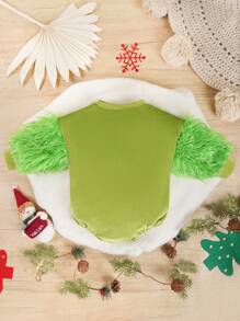 Bebezinha Bordado De Coração Contraste Difuso Manga Bodysuit