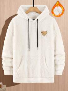Manfinity Hypemode Men's Loose Fit Bear Embroidery Drawstring Hooded Sweatshirt