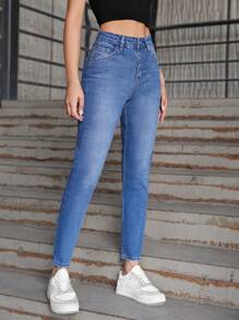 EURMUSE Zipper Fly Skinny Jeans - Medium Wash - View 4