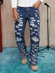 Manfinity LEGND Jeans Ajustados Rotos Y Deshilachados Para Hombre