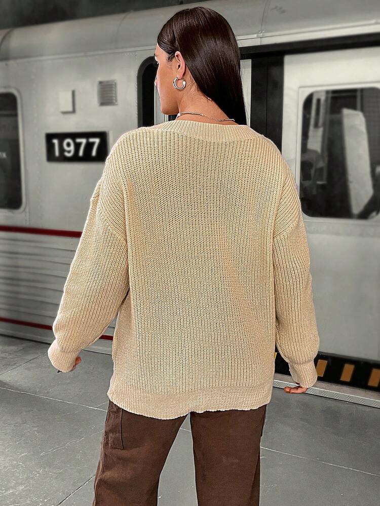 Plus Pointelle Knit Drop Shoulder Sweater Knit Pullover Fall Winter Sweater