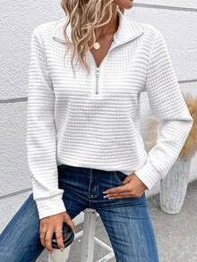 SHEIN LUNE Sudadera con cremallera media unicolor - Blanco - Ver 5