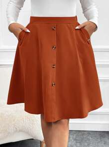 SHEIN Clasi Hơn Nút phía trước Viền lấp lánh Váy - Màu Cam cháy - Xem 1