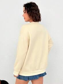 SHEIN EZwear Plus Rabbit & Slogan Graphic Drop Shoulder Sweatshirt - Apricot - View 2