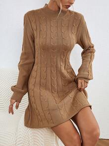 Chiquease Xoắn Dan Cổ giả Đầm Áo len - Màu Khaki - Xem 6