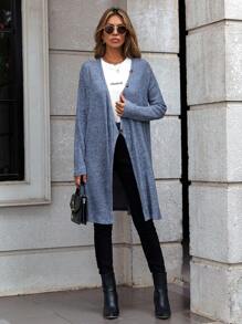 SHEIN LUNE Space Dye Drop Shoulder Button Front Coat - Blue - View 3