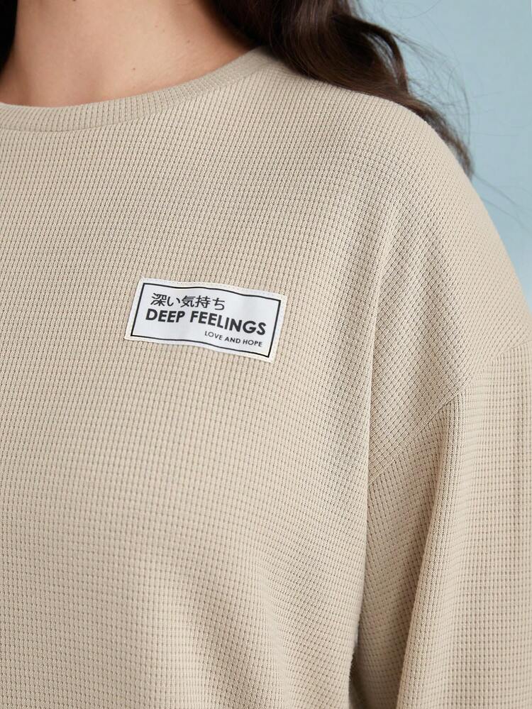 Plus Letter Patched Drop Shoulder Dress