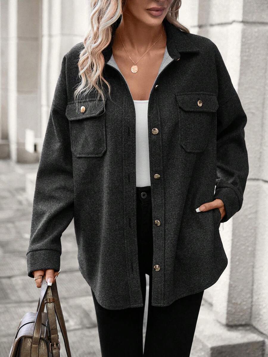 SHEIN LUNE Túi có nắp Thả vai áo - Xám - Xem 1