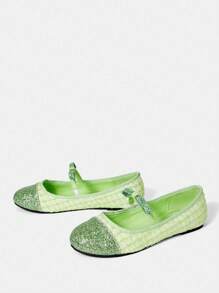 SheIn MOD Christmas Flat Round Toe Mary Jane Shoes - Green - View 3