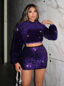 SHEIN SXY Traje Morado Con Brillo Para Fiesta - Morado - Ver 1