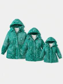 SHEIN Cô gái Tween In hoa Paisley khăn quàng cổ Áo trùm đầu Không có áo len - màu xanh lá - Xem 4