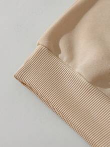 INAWLY 字母图案保暖内衬运动衫、长袖上衣 - 杏色 - 查看 3