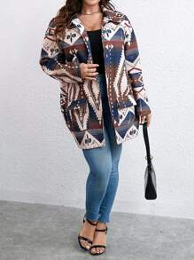 SHEIN LUNE Plus Geo Print Drop Shoulder Overcoat - Multicolor - View 6