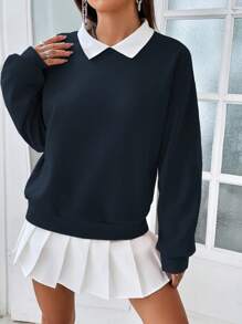 SHEIN Frenchy 拼接領落肩袖二合一運動衫 - 藏蓝色 - 查看 6