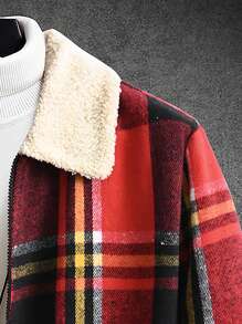 Manfinity Homme Loose Fit Men's Plaid Printed Overcoat With Borg Collar - Multicolor - View 4