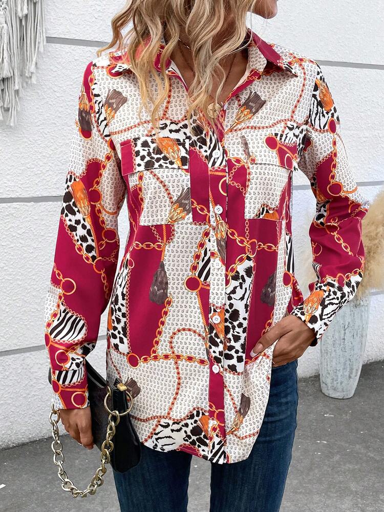 Chain Print Flap Pocket Shirt