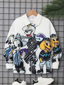 SHEIN Tween Boy's Cute Printed Loose Fit Long Sleeve Cardigan Shirt With Lapel Collar - Multicolor - View 6