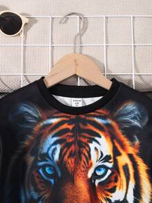 SHEIN Young Boy Tiger Print Sweatshirt - Black - View 4