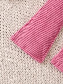 SHEIN 女小童素色連帽衫和喇叭褲 - 玫紅色 - 查看 6