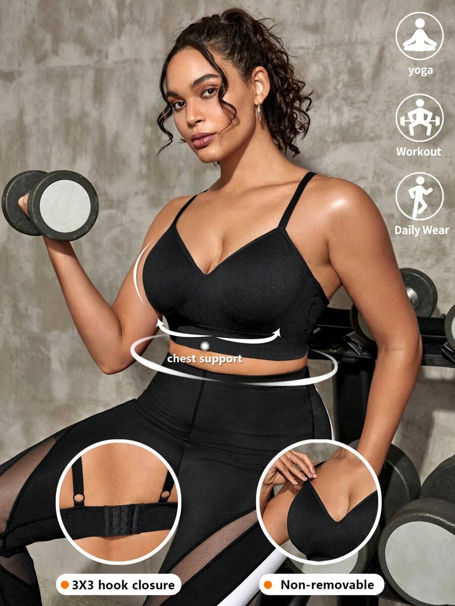 Yoga Basic Sujetador deportivo de tirantes unicolor - Negro - Ver 1