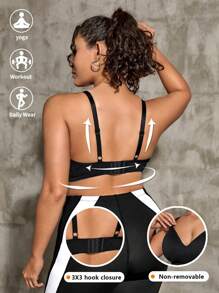 Yoga Basic Sujetador deportivo de tirantes unicolor - Negro - Ver 2