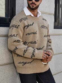 Manfinity Homme Nam Plus Mẫu chữ Thả vai Áo len Không có áo sơ mi - Nhiều màu - Xem 7