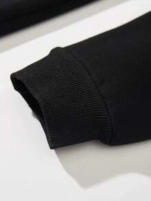 ROMWE MEN Goth Men Letter Graphic Drawstring Thermal Lined Hoodie & Sweatpants - Black - View 4