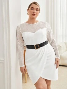 BizChic 大碼蕾絲肩部圍裹連衣裙不附腰帶 - 白色 - 查看 4