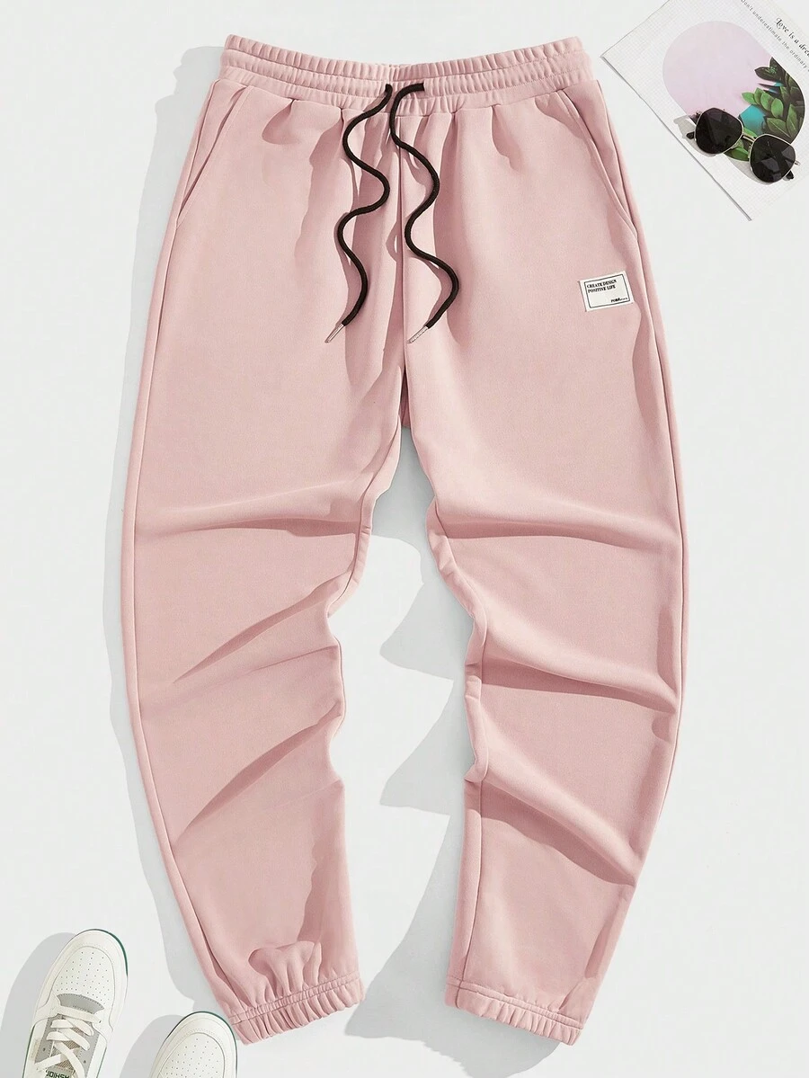 Manfinity RebelGame Nam Chi tiết Patched thư Eo dây rút Quần thể thao - Màu Hồng baby - Xem 1