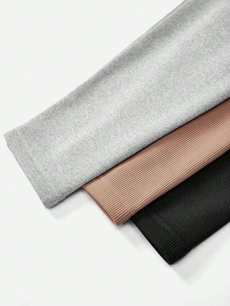 SHEIN Clasi 3pcs Solid Thermal Lined Leggings - Grey - View 5