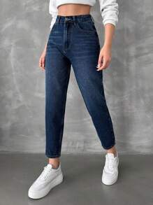 EURMUSE High Waist Mom Fit Jeans - Dark Wash - View 6