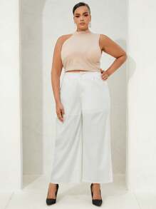 SHEIN SXY Plus Solid Wide Leg Suit Pants - White - View 4