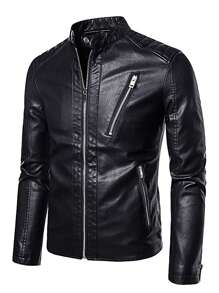 Manfinity LEGND Men Halloween Zip PU Leather Jacket - Black - View 1