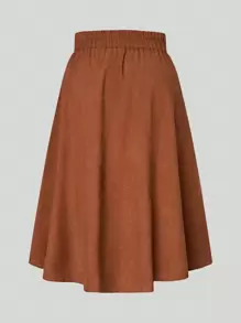 SHEIN LUNE 大碼紐扣細節傘狀燈芯絨半身裙